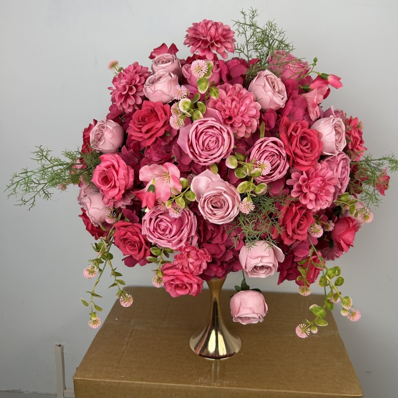 Fuchsia Pink Artificial Rose Flower Ball | Wedding Table Centerpiece Wholesale | Kingyee Flora