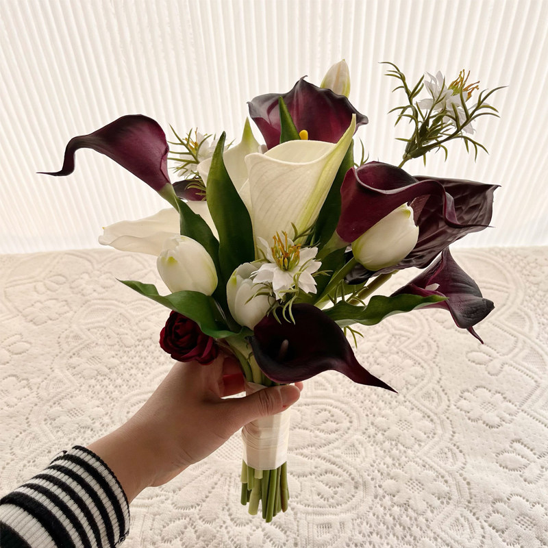 Real Touch Burgundy Calla Lily Bridal Bouquet Wholesale | Kingyee Flora - Image 8