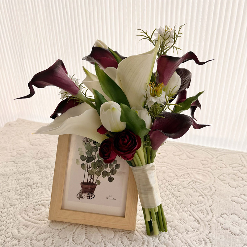 Real Touch Burgundy Calla Lily Bridal Bouquet Wholesale | Kingyee Flora - Image 4