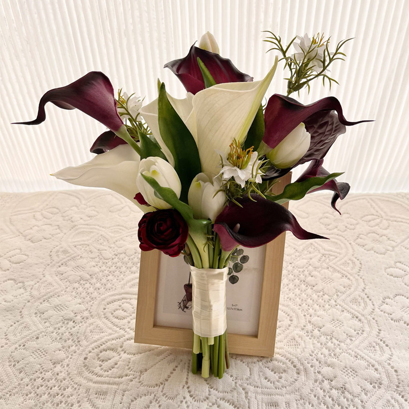 Real Touch Burgundy Calla Lily Bridal Bouquet Wholesale | Kingyee Flora - Image 6