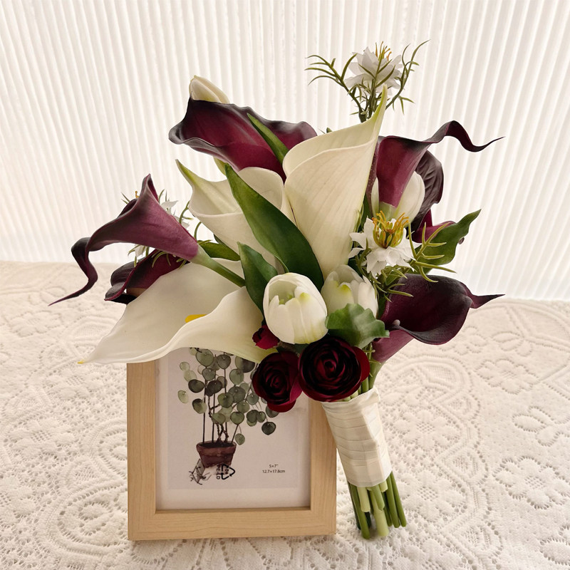 Real Touch Burgundy Calla Lily Bridal Bouquet Wholesale | Kingyee Flora - Image 7
