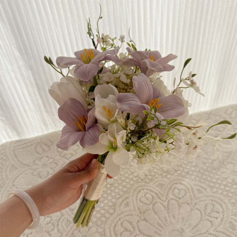 Real Touch Purple Lily Bridal Bouquet Wholesale | Kingyee Flora