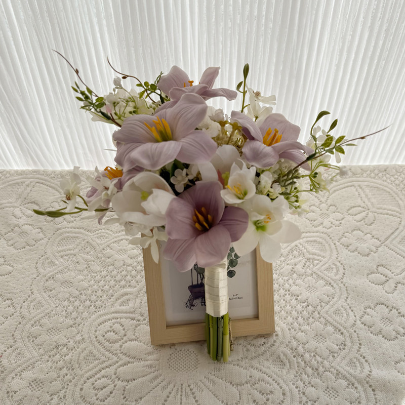 Real Touch Purple Lily Bridal Bouquet Wholesale | Kingyee Flora - Image 4