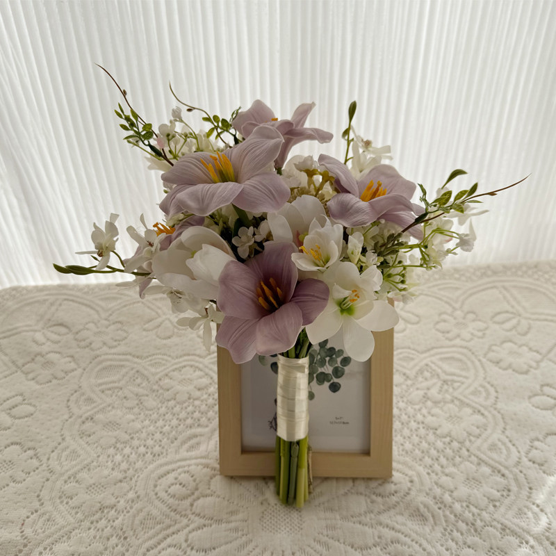 Real Touch Purple Lily Bridal Bouquet Wholesale | Kingyee Flora - Image 5