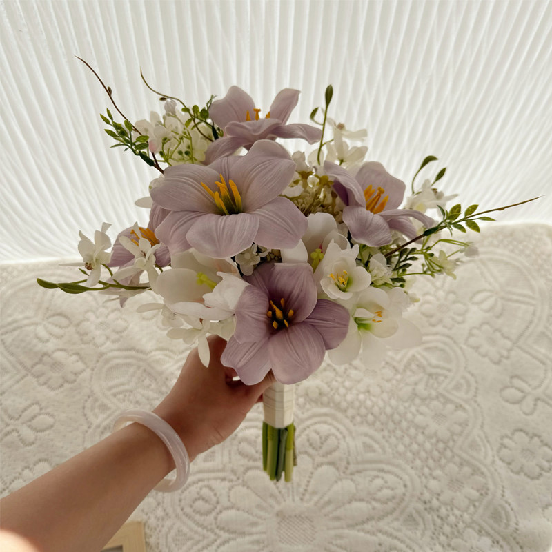 Real Touch Purple Lily Bridal Bouquet Wholesale | Kingyee Flora - Image 6