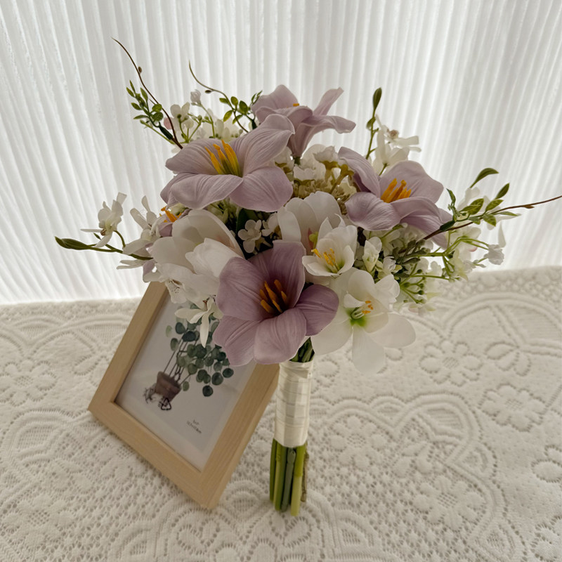 Real Touch Purple Lily Bridal Bouquet Wholesale | Kingyee Flora - Image 8