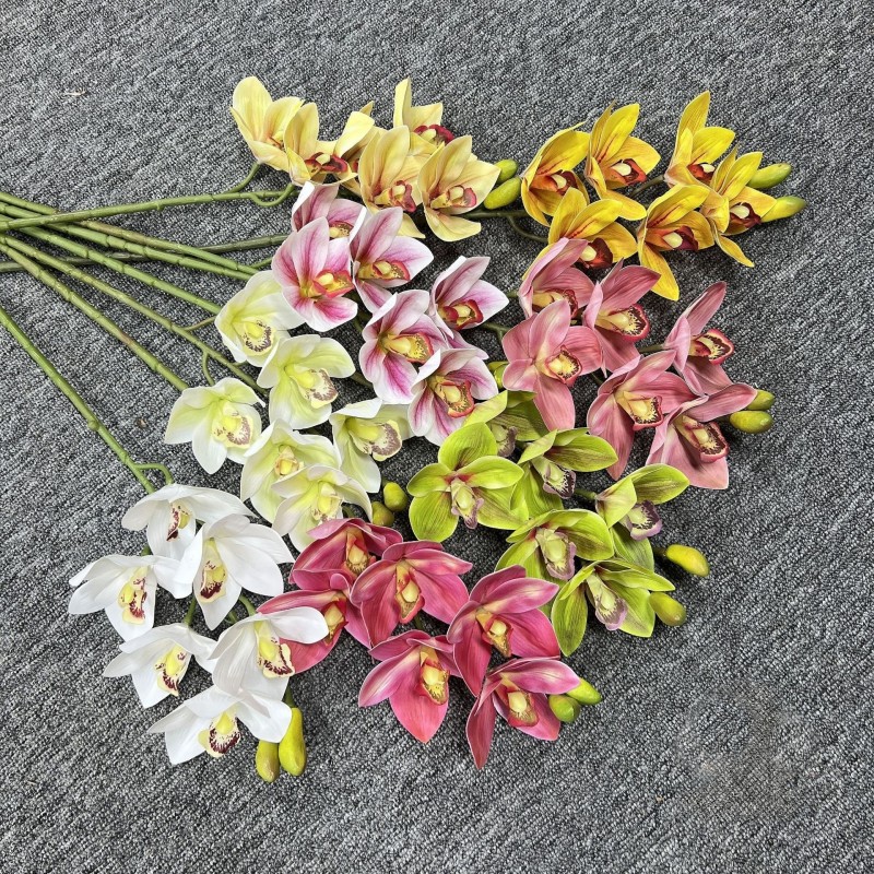 6 Heads 3D Real Touch Wet Feeling Cymbidium Orchid | Stereo Film Orchid for Wedding Event Hotel Decor - Image 11