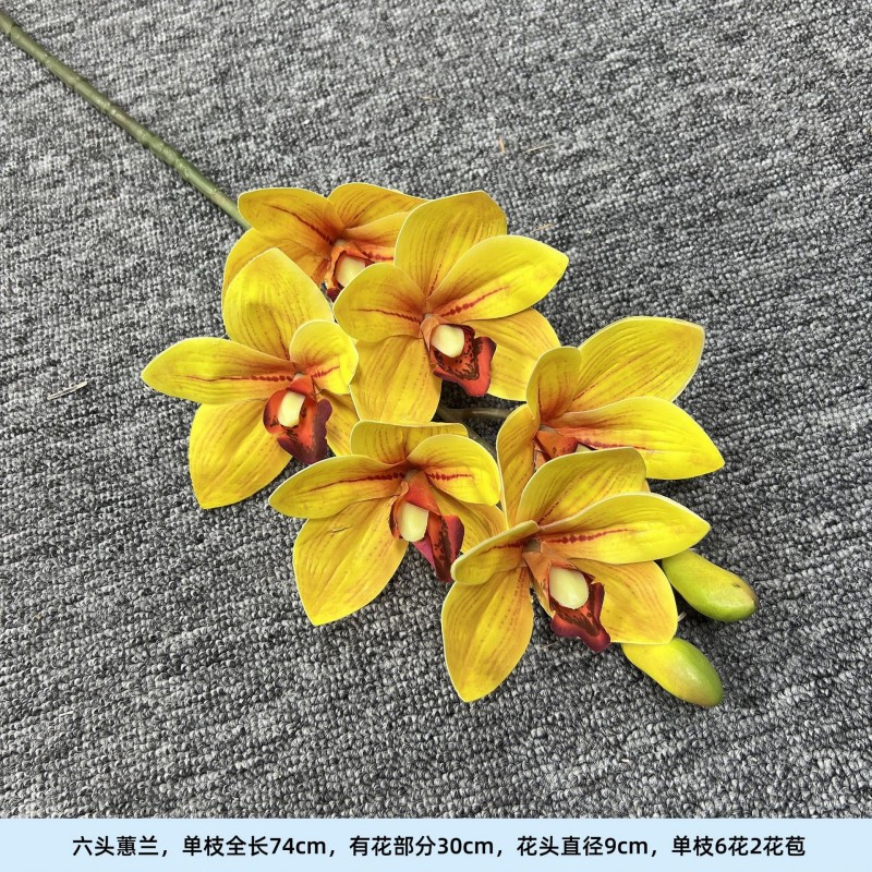 6 Heads 3D Real Touch Wet Feeling Cymbidium Orchid | Stereo Film Orchid for Wedding Event Hotel Decor - Image 10