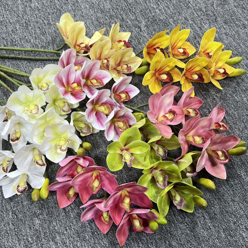 6 Heads 3D Real Touch Wet Feeling Cymbidium Orchid | Stereo Film Orchid for Wedding Event Hotel Decor - Image 9