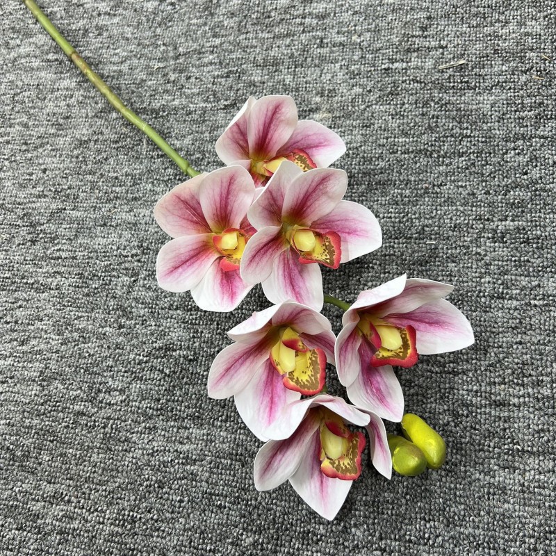 6 Heads 3D Real Touch Wet Feeling Cymbidium Orchid | Stereo Film Orchid for Wedding Event Hotel Decor - Image 2