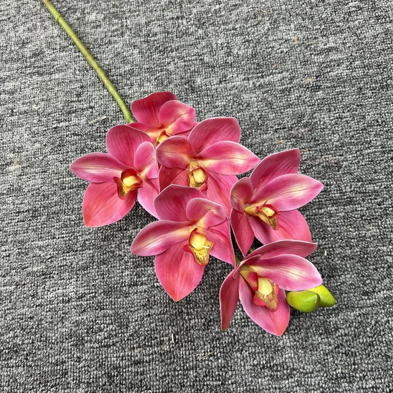 6 Heads 3D Real Touch Wet Feeling Cymbidium Orchid | Stereo Film Orchid for Wedding Event Hotel Decor - Image 6