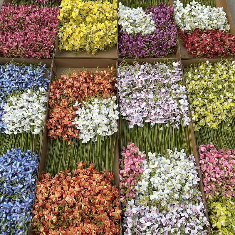 6 Heads 3D Real Touch Wet Feeling Cymbidium Orchid | Stereo Film Orchid for Wedding Event Hotel Decor - Image 3
